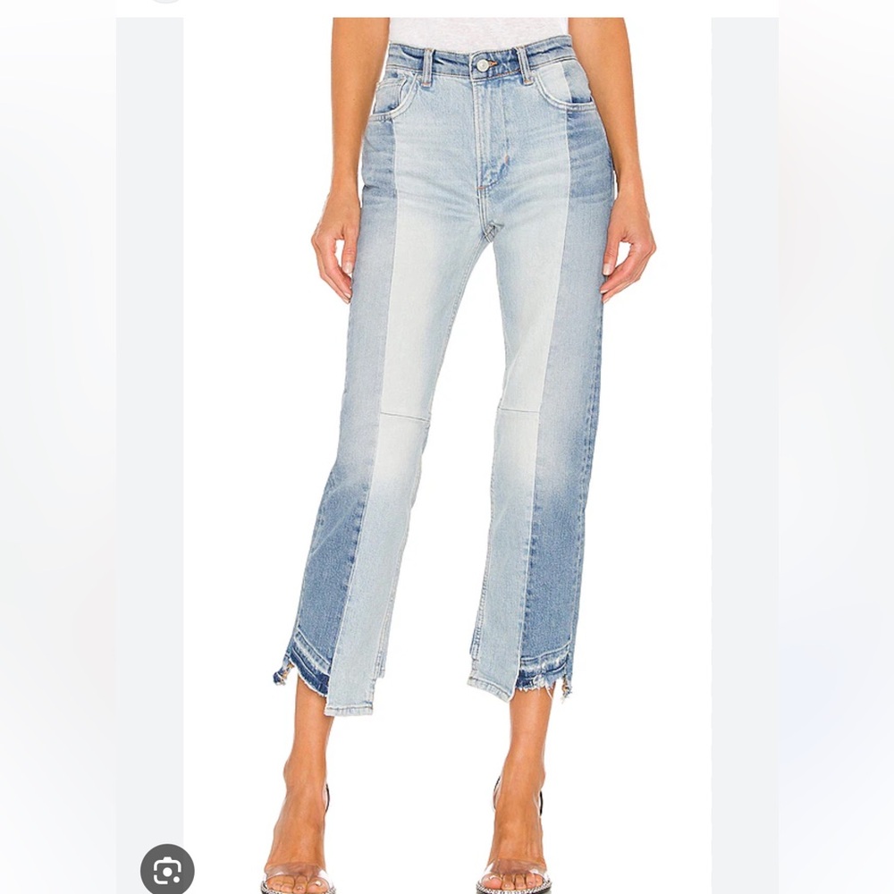 All Saints Kim TwoTone Light and Dark Blue Cropped Jeans